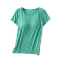 thumbnail image 1 of Timegard Hauts d'Été pour Femmes avec Soutien-Gorge Intégré Col Ras du Cou Manches Courtes Tenue de Détente Pyjama Doux Décontracté T-Shirt, 1 of 7