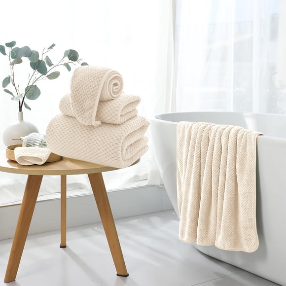 Ensemble de 3 Grandes Serviettes de Bain, Draps de Bain Surdimensionnés Super Doux et Absorbants, Serviettes en Microfibre à Séchage Rapide pour Hôtel, Gym, Plage, Spa, Blanc
