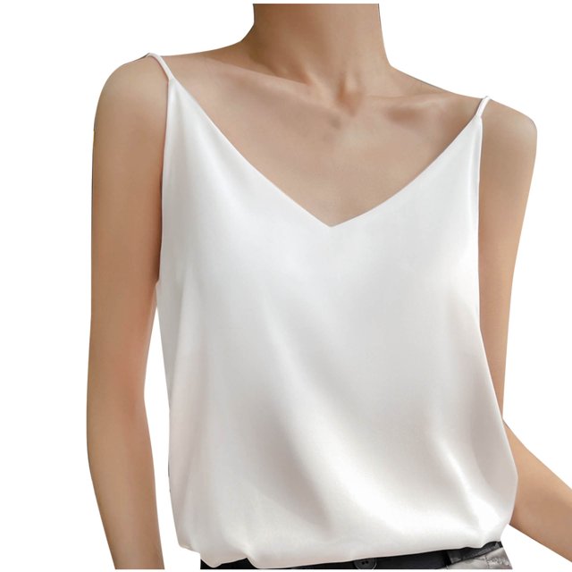Timegard Womens Camisole Tops Spaghetti Strap V Neck Sleeveless Tank Tops Solid Color Comfy Shirts