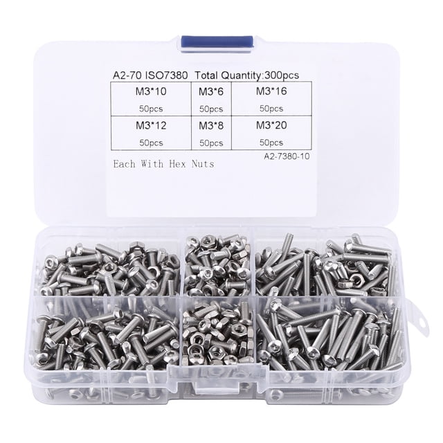 Repair Tool Accessory,300pcs M3 Stainless Steel Fastener Nut Bolt Assortment Professionally Tested