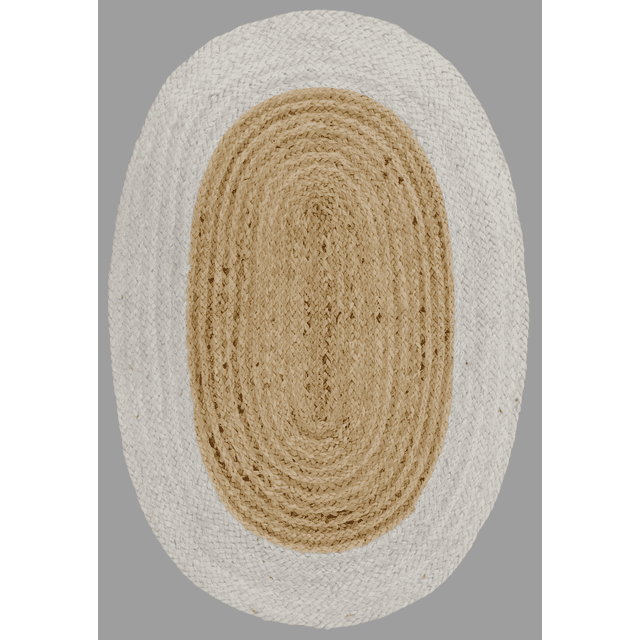 Indian Handmade Braided Natural Jute with White Box Design Area Rug, Home Décor Rug, Jute Rug for Bedroom, Dining Room, living room, Doormat Rug Size - 2' x 3' Oval (60 cm x 90 cm)