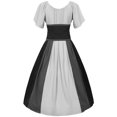 thumbnail image 4 of Pisexur Womens Cotton Corset Dress Medieval Renaissance Costume Round Neck Pleated Cocktail Dress Drawstring Tunic Dress Fall Short Sleeve Maxi Dresses, 4 of 4