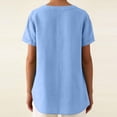 thumbnail image 4 of Floleo T-Shirt à Manches Courtes pour Femmes, Style Lin, Col en V, Boutons devant, Demi-Ouverture, Haut Vintage Classique, Respirant, Confortable, Extensible, Tissu Fin, Printemps Été Automne, Tenue Quotidienne (Bleu Clair#2,m), 4 of 8
