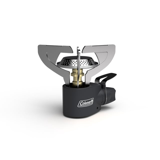 Coleman Classic 1-Burner Backpacking Stove front-facing compact camping stove with single adjustable burner, folding serrated pan supports, PerfectFlow pressure control and PerfectHeat technology, 6.7 oz (190 g), fits one 6-inch (15.2 cm) pot, 10,000 BTU; suitable for backpacking, boil-and-brew coffee and lightweight camp cooking.