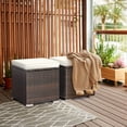 thumbnail image 2 of Patiojoy 2 Pieces Patio Ottoman Multipurpose Outdoor Wicker Footstool Storage Box Side Table w/ Solid Metal Frame Additional Seating w/ Removable Cushions Off White, 2 of 7