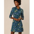 thumbnail image 2 of Allegra K Robe-Chemise à Fleurs pour Femme à Revers, Boutonnée, avec Ceinture, m Bleu Sarcelle, 2 of 6