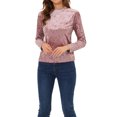 thumbnail image 1 of INSPIRE CHIC T-Shirts en Velours pour Femmes Col Rond Manches Longues Décontracté TP Rose, 1 of 7