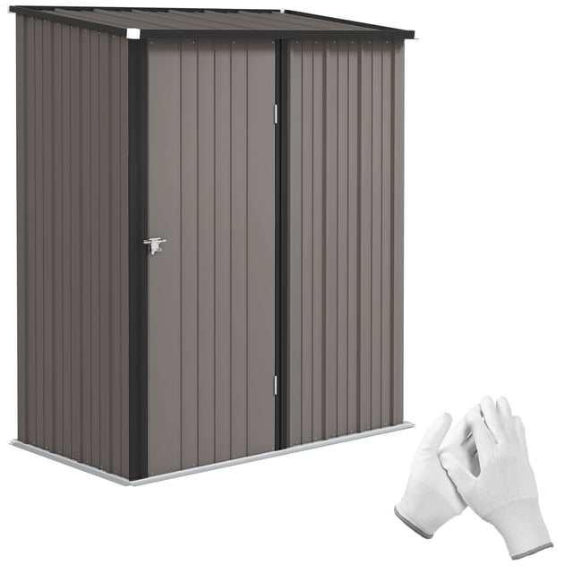 Outsunny Remise de Rangement Extérieure 5'x3' en Gris Pâle avec une Seule Porte Verrouillable, en Acier Galvanisé Résistant aux Intempéries. Comprend un Toit en Pente pour un drainage Efficace de la Pluie et un Intérieur Spacieux pour Ranger les Outils de Jardin, l'Équipement de Pelouse et les Fournitures de Piscine. la Remise Mesure 63,6 Pouces de Longueur, 37,2 Pouces de Largeur et 77,2 Pouces de Hauteur. Comprend des Gants d'Assemblage Montrés sur l'Image.