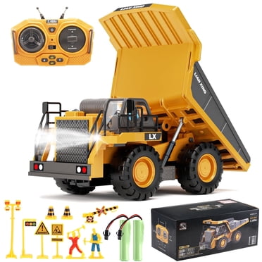 Camion-benne Télécommandé, Jouet de Véhicules de Construction RC à l'Échelle 1:20 avec Caisse en Métal et Lumière/musique, Camion Électrique Jouet à 9 Canaux Cadeau pour Garçons Enfants