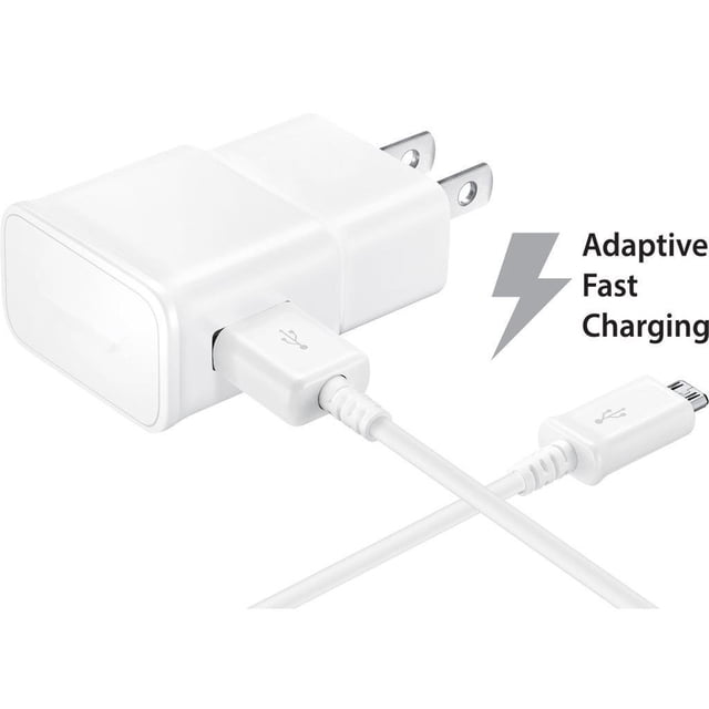 Adaptateur de Charge Murale à Charge Adaptative Rapide et Câble Micro USB de 1 m pour Samsung Galaxy S4 S6 S7 Edge Plus Note 2 4 Alpha, Blanc
