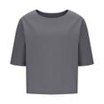 thumbnail image 4 of Liquidation! T-Shirt Grande Taille pour Femmes, Blouse à Manches Courtes d'Été pour Femmes, Blouses Décontractées Unies pour Femmes, Col Rond Manches 3/4, Blouse d'Été à la Mode, 4 of 5