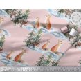 thumbnail image 3 of Soimoi Pink Poly Georgette Fabric Fox & Pine Tree Print Fabric by the Yard 52 Inch Wide, 3 of 5