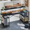 thumbnail image 3 of Bestier 55" Gaming Desk with LED Light & Monitor Stand Computer Desk Corner Desk for Home Office, Black Carbon Fiber, 3 of 8