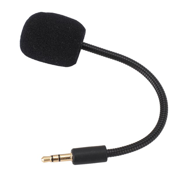 Gaming Headset Microphone with a 3.5mm gold-plated curved plug, featuring a flexible, bendable arm and a foam microphone cover for noise reduction. Made of ABS and foam materials, this omnidirectional microphone is compatible with Barracuda X gaming headsets and serves as a replacement for lost or damaged microphones.