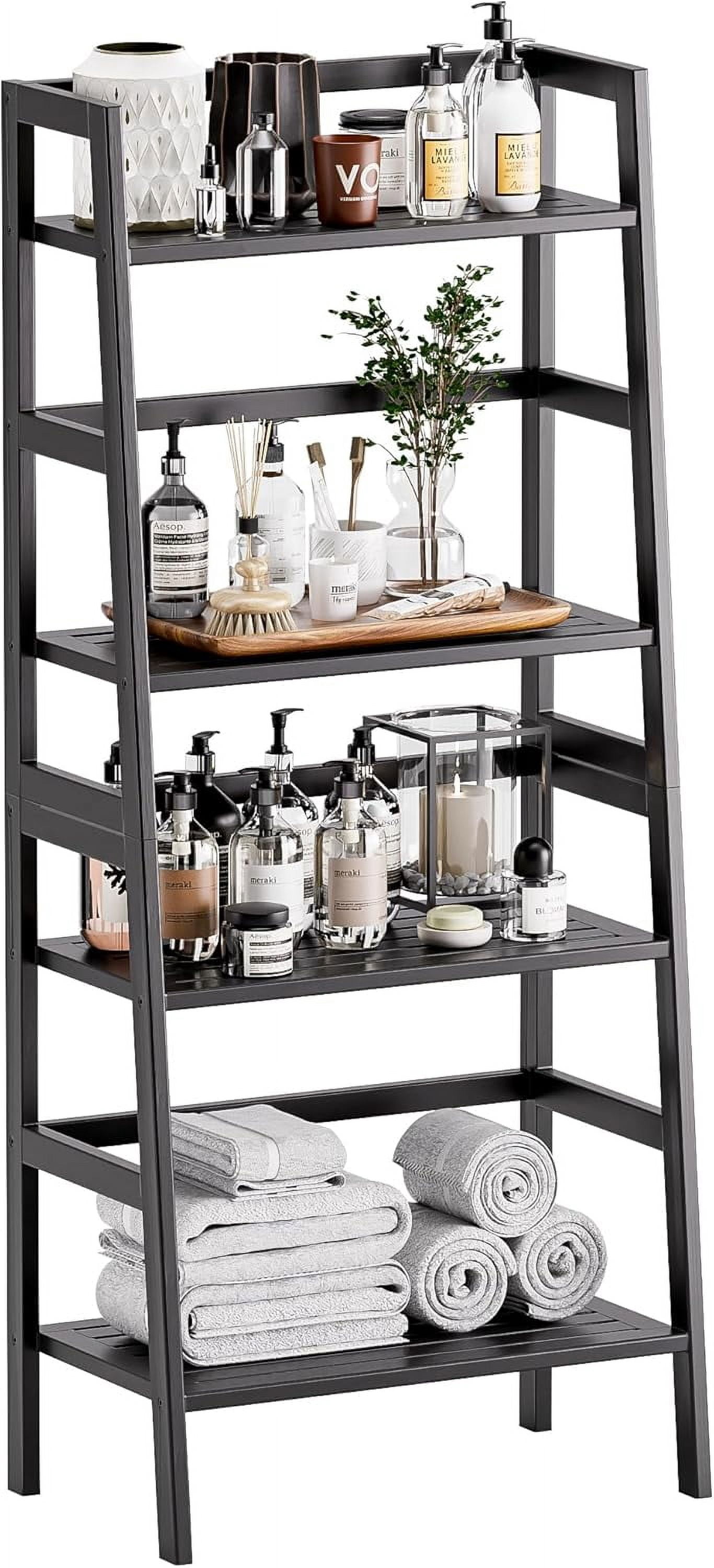 Ladder Bookshelf Leaning Bookcase Bamboo Shelf Floor Standing Storage Shelving Unit Open Display Book Shelves