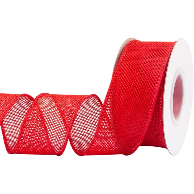 Joycrosso Burlap Wired Edge Ribbon 1.5 inch x 10 Yards, Red, Ideal for Crafting, Gift Wrapping, Wreath, Christmas Tree, and Rustic Wedding Decorations
