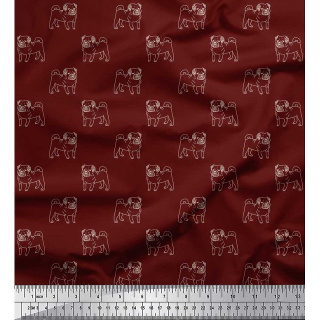 Soimoi Moss Georgette Fabric Pug Dog Print Fabric by The Yard 42 Inch Wide