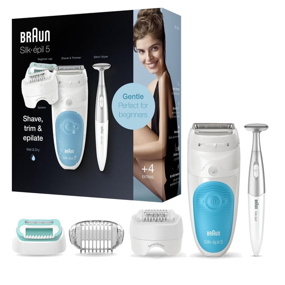 Braun Silk-épil 5 5-810 Epilator for Women for Gentle Hair Removal, White/Turquoise
