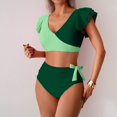 thumbnail image 4 of FcBaudy Womens Swimsuits Bathing Suit for Women Plus Size Swimsuit for Women Women's Solid Color Conservative Color Blocked Ruffle Split Swimsuit Set Women Swimsuit, 4 of 9