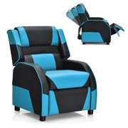 Fauteuil inclinable de jeu pour enfants Costway avec appui-tête et repose-pieds en cuir PU bleu
