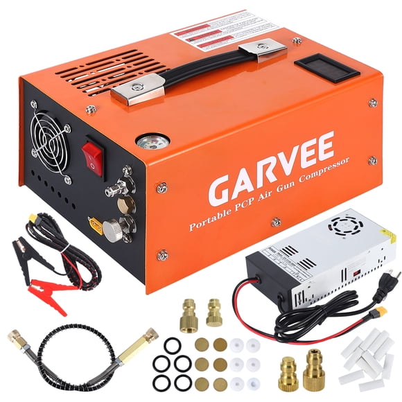 4500PSI Portable PCP Air Compressor, Oil/Water-Free High Pressure Airgun Pump with Manual Stop, Dual Power 12V DC/120V AC for Air Rifle, Paintball, and Scuba Tank