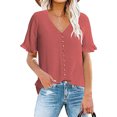 thumbnail image 1 of Birdeem Fashion Women Casual V-Neck Tops Ruffle Short Sleeve Solid Blouses T-Shirts, 1 of 4