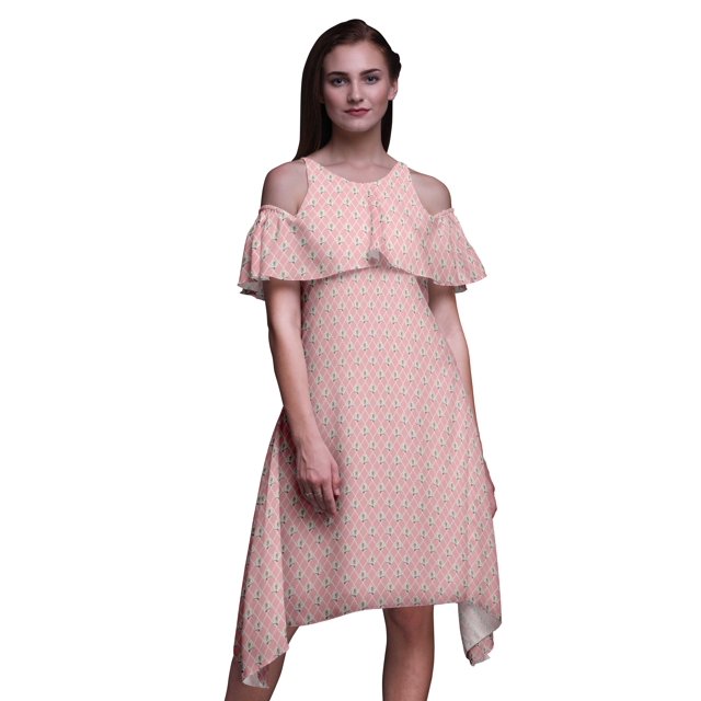 Bimba Robe Tunique de Fête à Manches Flottantes Imprimé Floral Orange Épaules Dénudées Midi - TTTG