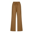 thumbnail image 4 of Timegard Womens Cotton Linen Pants Elastic Waisted Drawstring Straight Leg Solid Color Casual Pants, 4 of 6