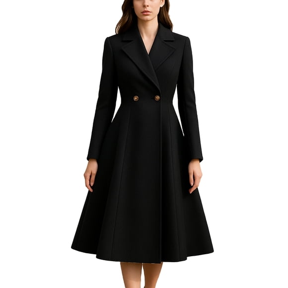 Mceream Womens Pea Coat Double Breasted Wool Blend Trench Coat A Line Notch Lapel Winter Dress Outerwear for Business Office Plus Size Outwear Abrigo Largo De Invierno Para Mujer Black M