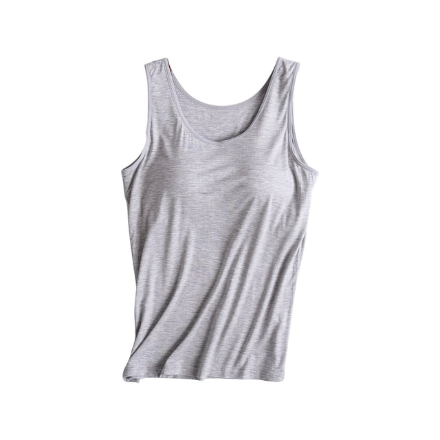 UPPADA Débardeurs pour Femmes en Modal Rembourré avec Soutien-Gorge Intégré, Col Ras du Cou, Camisole Sans Manches avec Soutien-Gorge Sans Armatures, Chandails Ajustés Décontractés, T-Shirt, Grande Taille, Hauts Confortables, Débardeur pour Femmes, Lot, Côtelé Gris, P