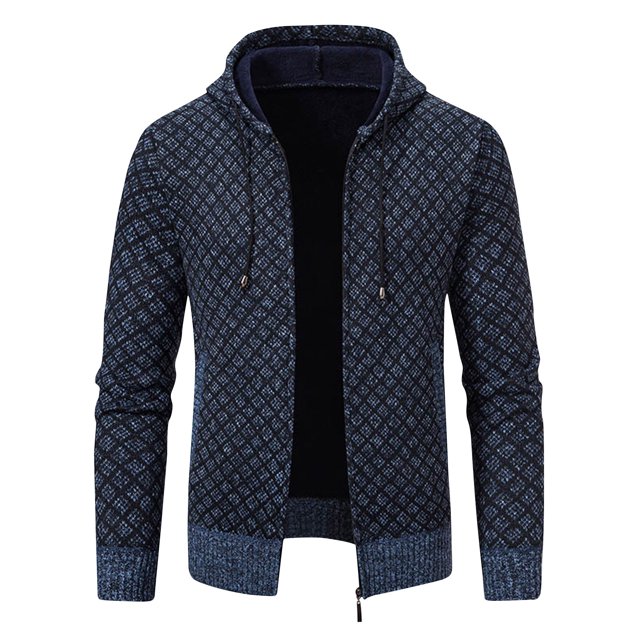 RXIRUCGD Chandail à Fermeture à Glissière pour Homme d'Hiver à Motif Imprimé, à Manches Longues, à Capuche, Veste Décontractée, Bleu, Taille : TG