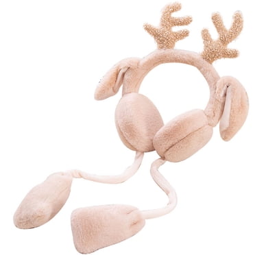 Winter Earmuff Elk Antlers Adjustable Ear Warmer Plush Ear Muff with Moving Ears