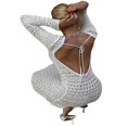 thumbnail image 4 of Robe Longue pour Femmes Manches Longues Crochet Uni Col Bateau Ajouré, 4 of 9