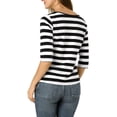 thumbnail image 3 of INSPIRE CHIC T-Shirt pour Femme à Manches au Coude, Col Rond, Coupe Ajustée, Basique, Décontracté, Imprimé, L Noir Blanc, 3 of 8