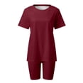 thumbnail image 5 of Ketyyh-chn99 Ensembles pour Femmes 2 Pcs Pyjama pour Dames Ensemble Hauts Mode Uni Manches Courtes Col Rond Pantalon à Cordon Chemises Ensembles Vin,G, 5 of 5