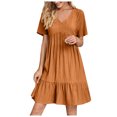thumbnail image 1 of Yuyuzo Womens Formal Dress Outfits Elegant Short Sleeve Beach Dress Ruffed Cocktail Evening Prom Mini Dress, 1 of 7