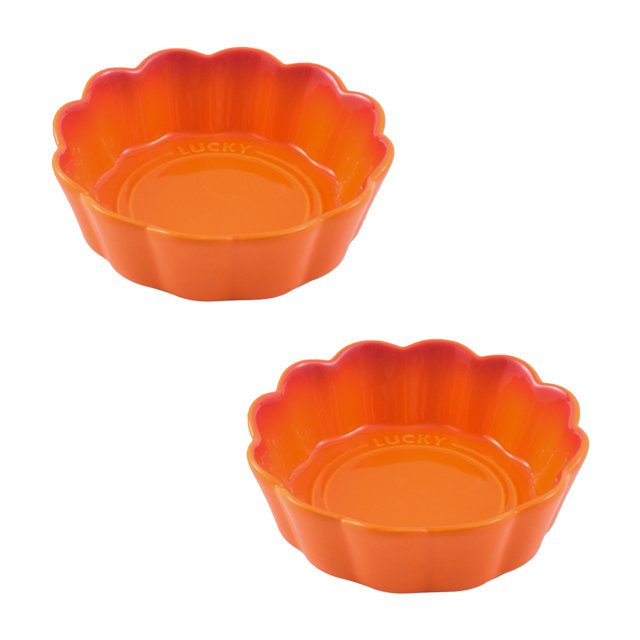 Qeeadeea Small Round Baking Dish Set Of 2, Round Ceramic Pie Plate, Colorful Ceramic Casserole Dish-Orange-15x15x5cm, 400ml