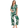 thumbnail image 1 of INSPIRE CHIC Ensemble de Pyjama en Satin pour Femme Soie Floral Manches Courtes Haut et Pantalon 2 Pcs Pyjamas TP Vert, 1 of 5
