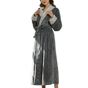 LNGOOR Unisex Winter Warm Plush Robes Long Fleece Bathrobe Super Warm Soft Cozy Thick Velour Bathrobe for Women and Men