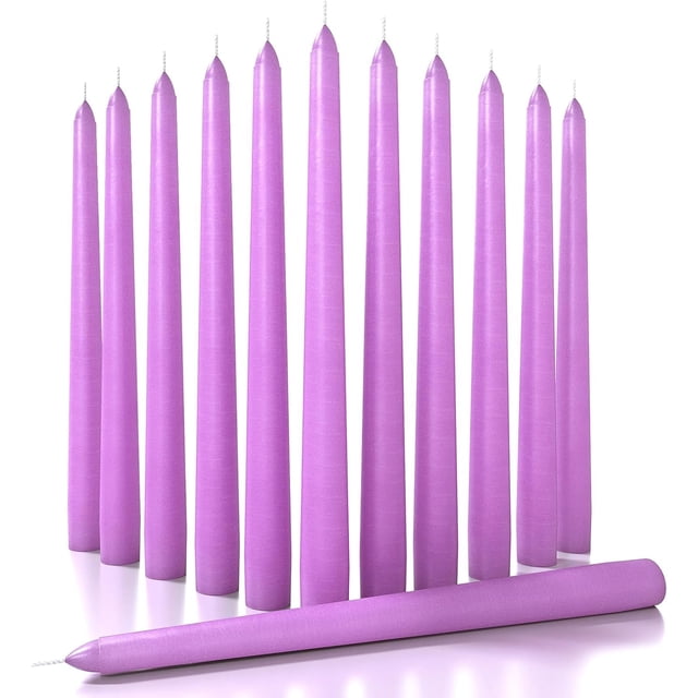 CANDWAX 10 inch Taper Candles Set of 12 - Dripless and Unscented - Perfect for Dinner and Household Use - Lilac