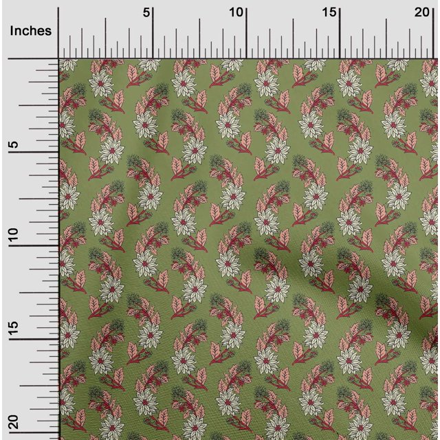 oneOone Cotton Silk Fabric Leaves & Floral Block Print Sewing Fabric BTY 42 Inch Wide