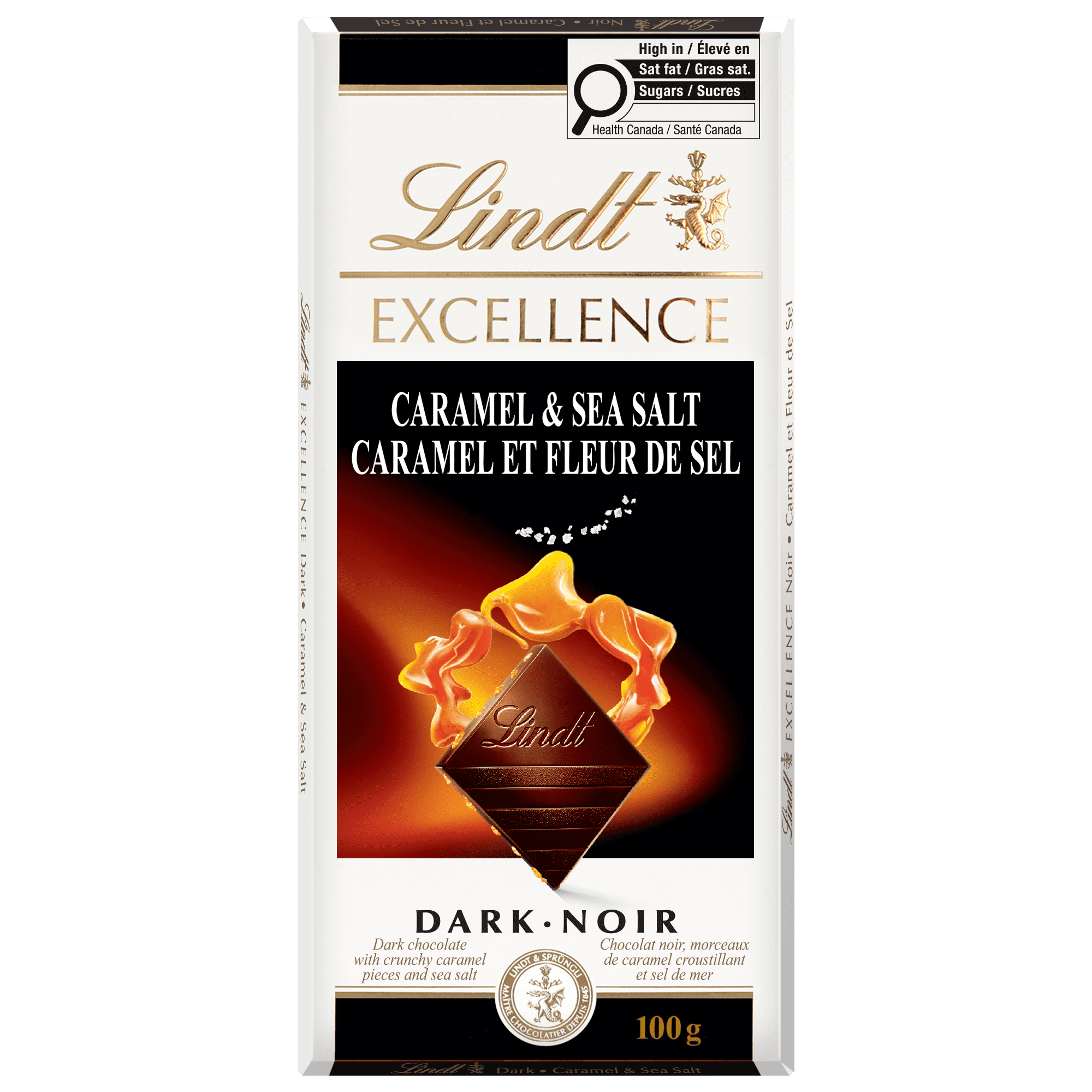 Chocolat noir Lindt EXCELLENCE Caramel et fleur de sel – Barre (100 g)