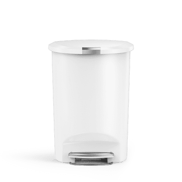 Simplehuman 50 Liter / 13 Gallon Semi-Round Plastic Step Garbage Bin with Secure Slide Lock Lid, White