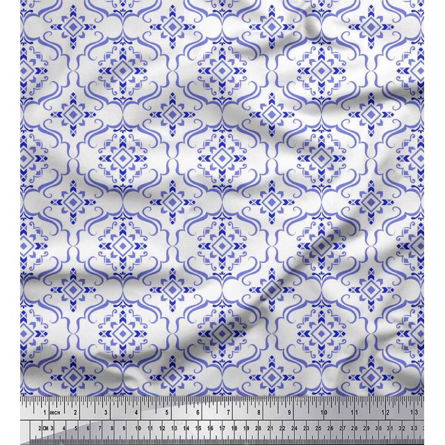 Soimoi Blue Rayon Fabric Moroccan Damask Printed Fabric 1 Yard 56 Inch Wide