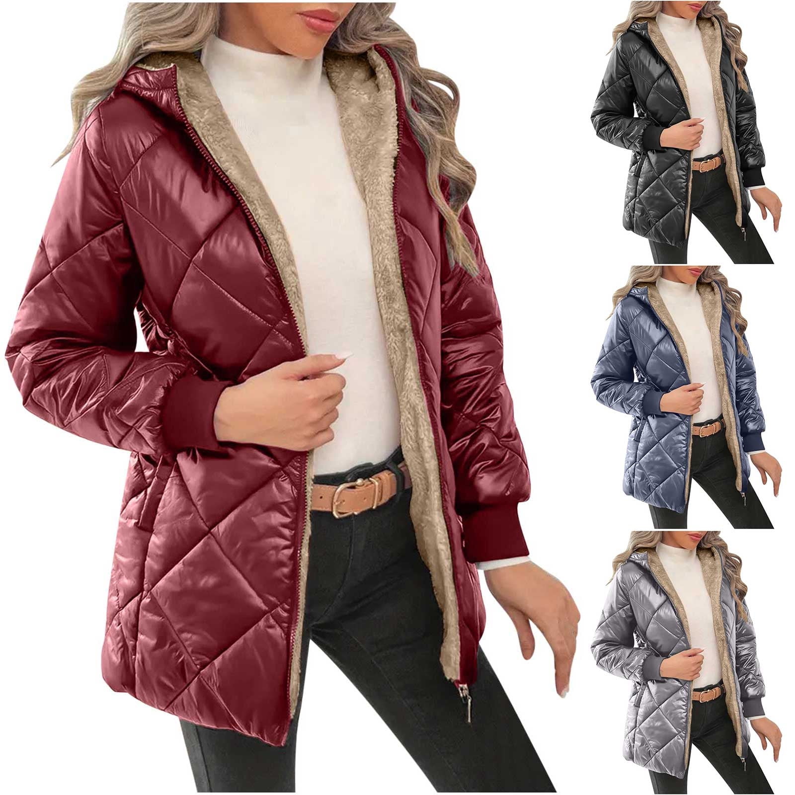 UPPADA Womens Winter Cropped Puffer Jackets Hooded Zip up Short Warm Puffer Coats Quilted Jackets Outerwear with Pockets,Puffer Jacket Womens Hooded Navy,XXL