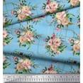 thumbnail image 2 of Soimoi Tissu Georgette Poly Bleu Feuilles et Imprimé Floral de Roses Tissu au Mètre 52 Pouces de Large, 2 of 3