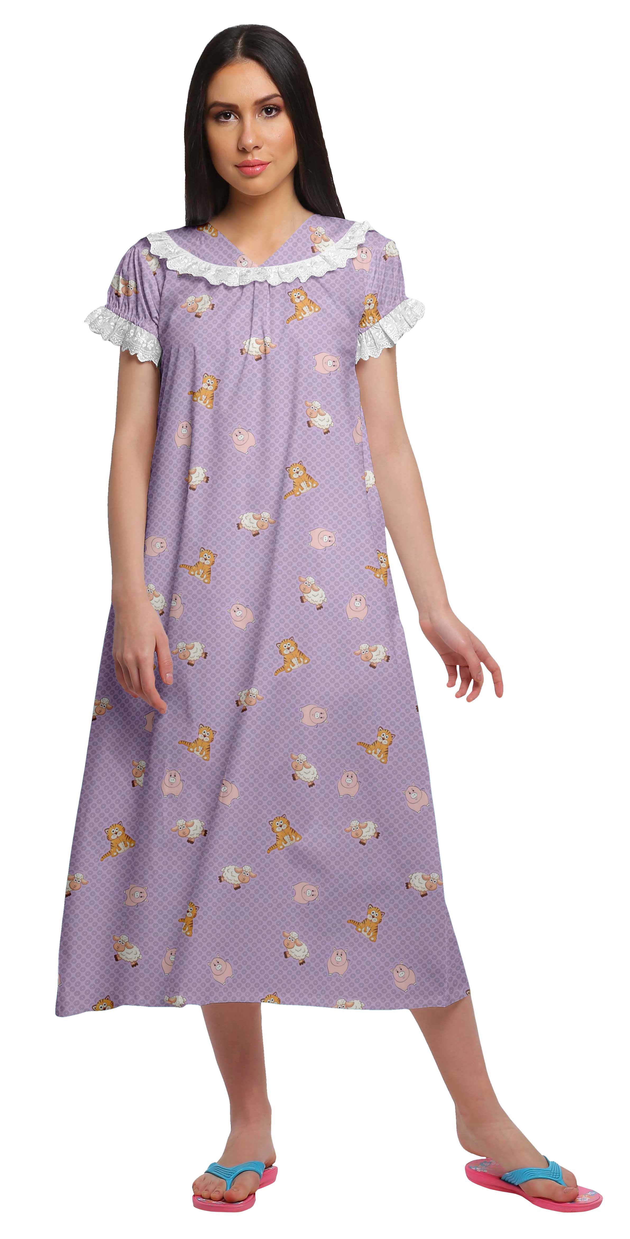Moomaya Nuisette à Manches Courtes Imprimée pour Femmes, Col en V, Vêtement de Nuit