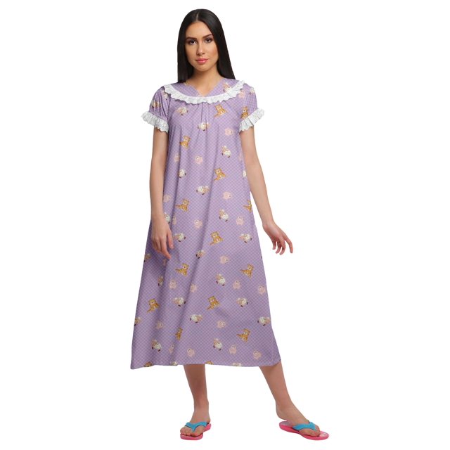 Moomaya Nuisette à Manches Courtes Imprimée pour Femmes, Col en V, Vêtement de Nuit