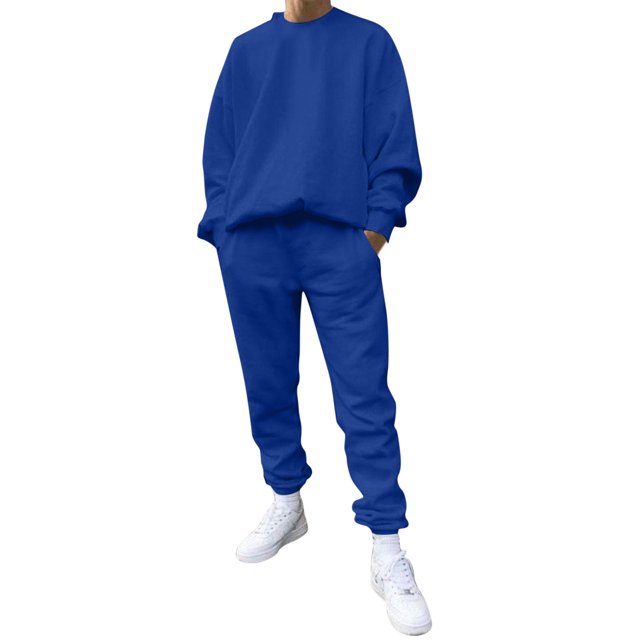 Kcodviy Male Casual Solid Two Suits Jacket Set with Ties Piece Suit O Neck Pinstripe Pants and Vest Mens off Shoulder Sleeve Sweatshirt Summer Suit Drawstring Pocket Pants Set