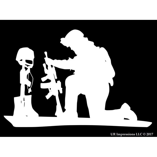 MWht 11.1in. Soldier Praying Over Battlefield Cross Decal Vinyl Sticker Graphics for Cars Trucks SUV Vans Walls Windows Laptop|Matte White|11.1 X 7.5 Inch|URI694-MW